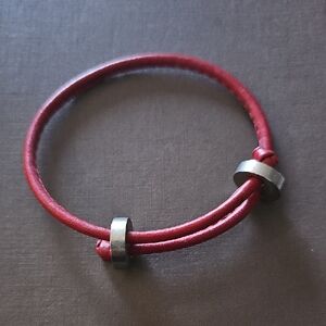 Red Leather Bracelet with Silver Accents
